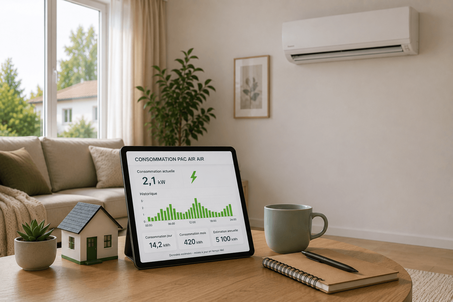 Unité intérieure de pompe à chaleur air-air installée dans un salon